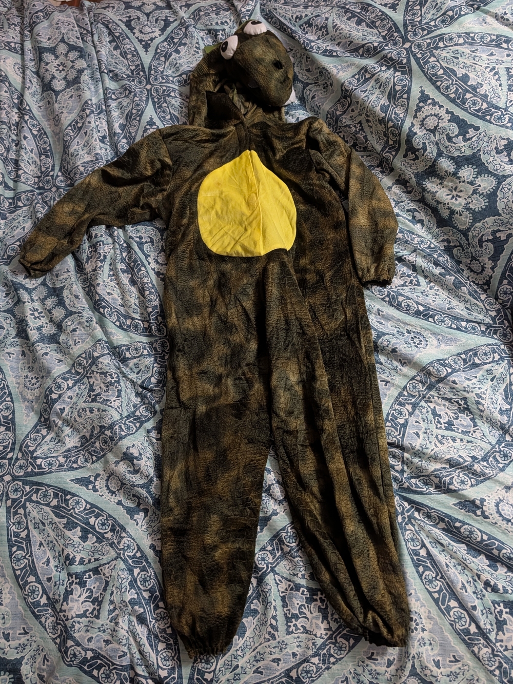 Kids Size Small Dinosaur One-Piece Costume - Green with Yellow Belly